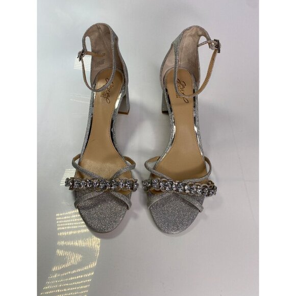 Jewel Badgley Mischka Women's Giona Embellished Evening Silver Sandal Sz 11w - Picture 2 of 9